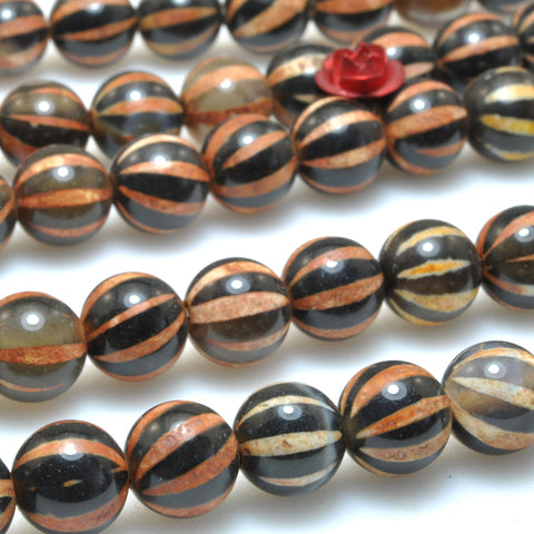 Black agate watermelon smooth round beads loose gemstone wholesale for jewelry making bracelet diy stuff