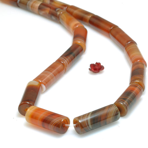 YesBeads Natural Rainbow Banded Agate smooth tube beads gemstone wholesale jewelry making bracelets 15"