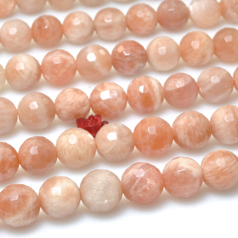 Natural Sunstone faceted round loose beads wholesale gemstone orange stone for jewelry making diy bracelets necklace