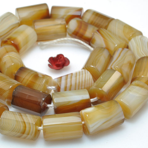 Natural Brown Banded Agate faceted tube loose beads wholesale gemstones for jewelry making DIY bracelets necklaces