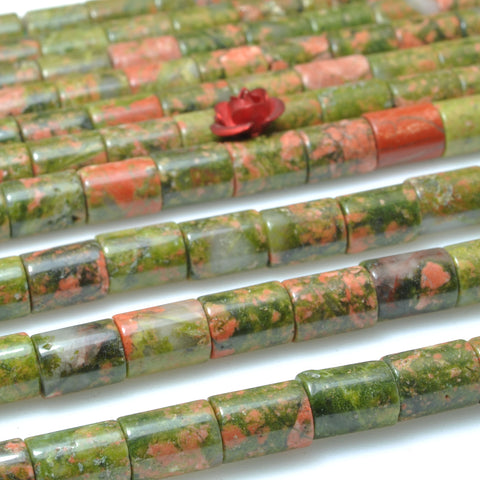 Natural Unakite Green Red Stone smooth tube loose beads wholesale gemstone for jewelry making bracelets necklaces DIY