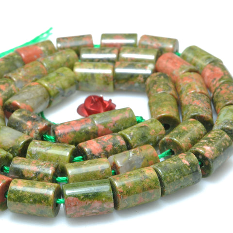Natural Unakite Green Red Stone smooth tube loose beads wholesale gemstone for jewelry making bracelets necklaces DIY