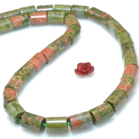 Natural Unakite Green Red Stone smooth tube loose beads wholesale gemstone for jewelry making bracelets necklaces DIY