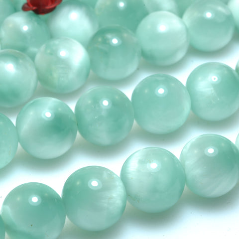 Natural Green Angelite Stone smooth round loose beads wholesale gemstone for jewelry making bracelets necklace DIY