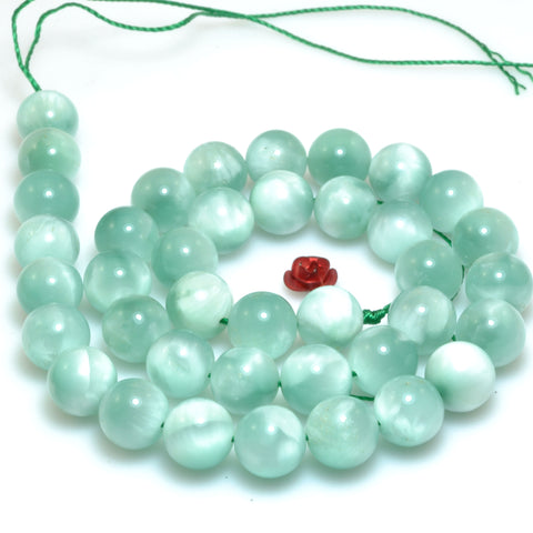 Natural Green Angelite Stone smooth round loose beads wholesale gemstone for jewelry making bracelets necklace DIY