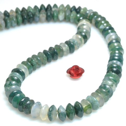 Natural Green Moss Agate smooth disc rondelle beads loose gemstone wholesale for jewelry making bracelets necklace DIY