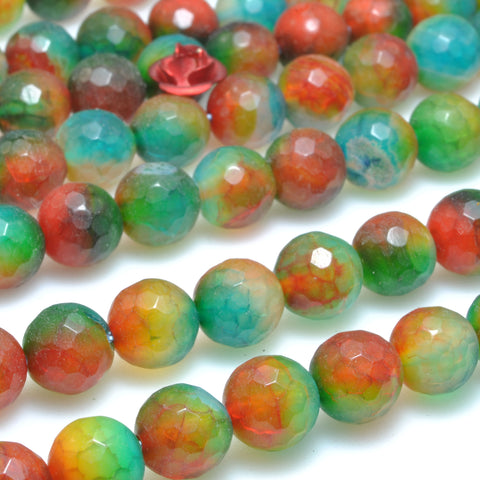 Rainbow Fire Agate faceted round loose beads wholesale gemstone for jewelry making bracelets necklace DIY