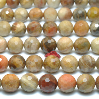 Natural Petrified Wood Jasper stone faceted round loose beads gemstone wholesale for jewelry making bracelets necklace DIY