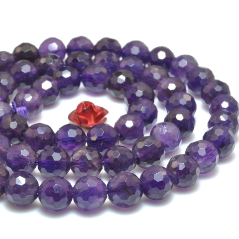 Natural Amethyst dark purple stone faceted round loose beads wholesale gemstone for jewelry making DIY bracelet necklace