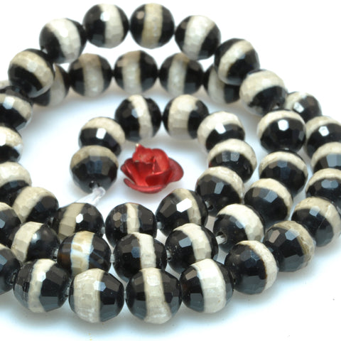 Black Tibetan Dzi Agate OneLine faceted round beads wholesale gemstone for jewelry making diy bracelets necklaces