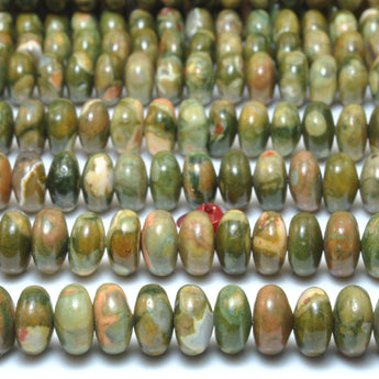 Natural Green Rhyolite birds eye smooth rondelle beads gemstone wholesale jewelry making 15"