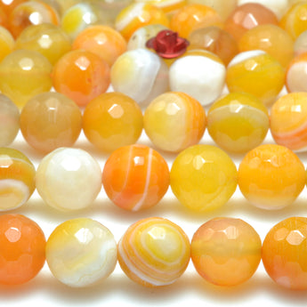 Orange Banded Agate faceted round loose beads gemstone wholesale jewelry making 15"