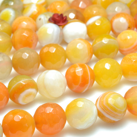 Orange Banded Agate faceted round loose beads gemstone wholesale jewelry making 15"