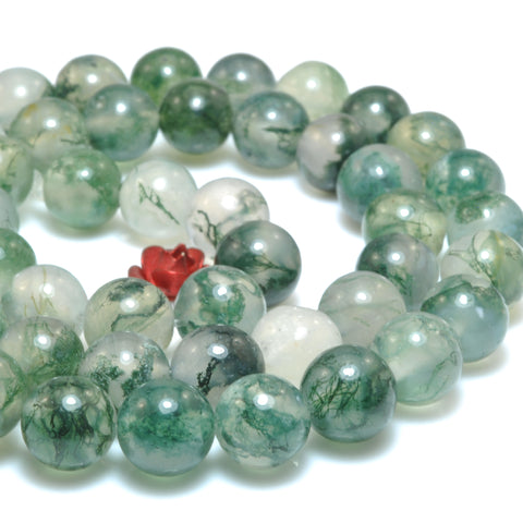 Natural Green Moss Agate Stone smooth round loose beads wholesale gemstone for jewelry making DIY bracelets necklace