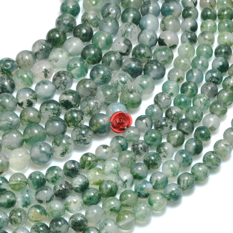 Natural Green Moss Agate Stone smooth round loose beads wholesale gemstone for jewelry making DIY bracelets necklace