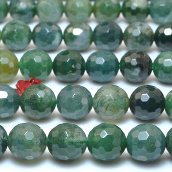 Natural green Moss Agate faceted round beads loose gemstone wholesale jewelry making bracelet diy stuff