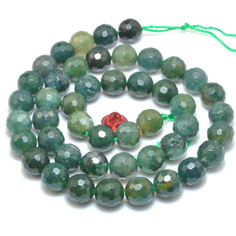 Natural green Moss Agate faceted round beads loose gemstone wholesale jewelry making bracelet diy stuff
