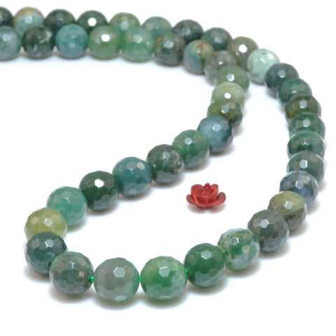 Natural green Moss Agate faceted round beads loose gemstone wholesale jewelry making bracelet diy stuff