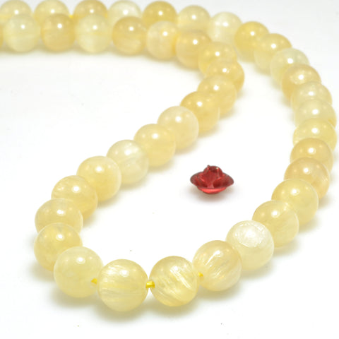 Natural Golden Yellow Selenite Calcite stone smooth round loose beads wholesale gemstone for jewelry making bracelets necklace DIY