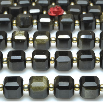 Natural black golden Obsidian stone faceted cube loose beads wholesale gemstone for jewelry making bracelets necklace DIY