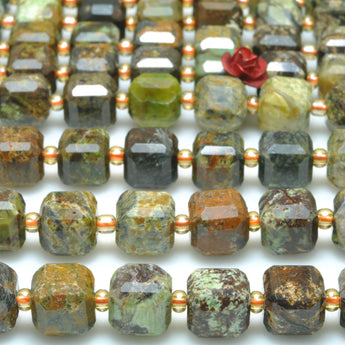 Natural Brazilian Opal Green Brown Stone faceted cube loose beads wholesale gemstone for jewelry making bracelets necklace diy supplies