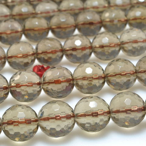 Natural Smoky Quartz faceted loose round beads gemstone wholesale for jewelry making 15''