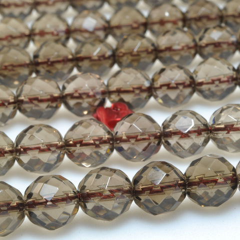 YesBeads Natural Smoky Quartz faceted round loose beads wholesale gemstone jewelry making 15"