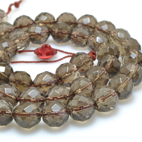 YesBeads Natural Smoky Quartz faceted round loose beads wholesale gemstone jewelry making 15"