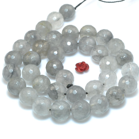 Natural Gray Rock Crystal faceted round beads wholesale gemstone for jewelry making