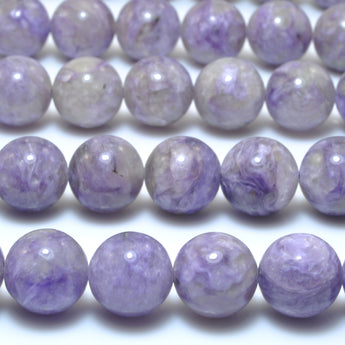 YesBeads Natural Charoite gemstone smooth round loose beads purple charoite stone wholesale jewelry making 10mm 15"