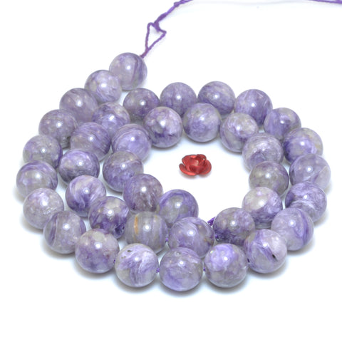 YesBeads Natural Charoite gemstone smooth round loose beads purple charoite stone wholesale jewelry making 10mm 15"