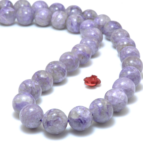 YesBeads Natural Charoite gemstone smooth round loose beads purple charoite stone wholesale jewelry making 10mm 15"
