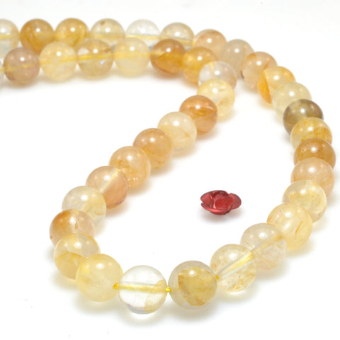 Natural Citrine Golden Healer Quartz Stone Smooth Round Loose Beads Wholesale Gemstone for Jewelry Making Diy Bracelets Necklace