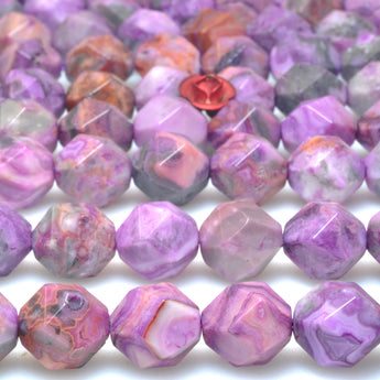 YesBeads Purple Mexican Crazy Lace Agate star cut faceted nugget beads 6mm-10mm 15"