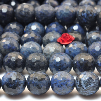 YesBeads Natural Dark Blue Dumortierite faceted round beads gemstone wholesale jewelry making 15"