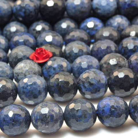 YesBeads Natural Dark Blue Dumortierite faceted round beads gemstone wholesale jewelry making 15"