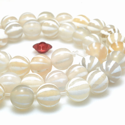White Agate watermelon smooth round beads loose gemstone wholesale for jewelry making bracelet diy stuff