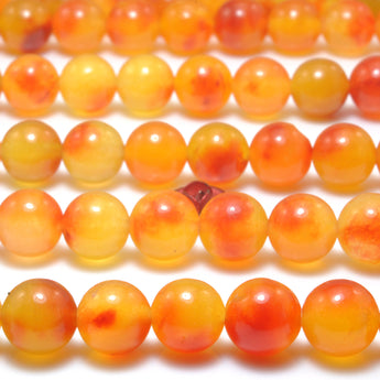 Iced Peach Jade floating flower Orange Jade Stone smooth round loose beads wholesale gemstone jewelry making bracelets necklace