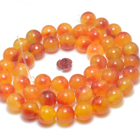 Iced Peach Jade floating flower Orange Jade Stone smooth round loose beads wholesale gemstone jewelry making bracelets necklace