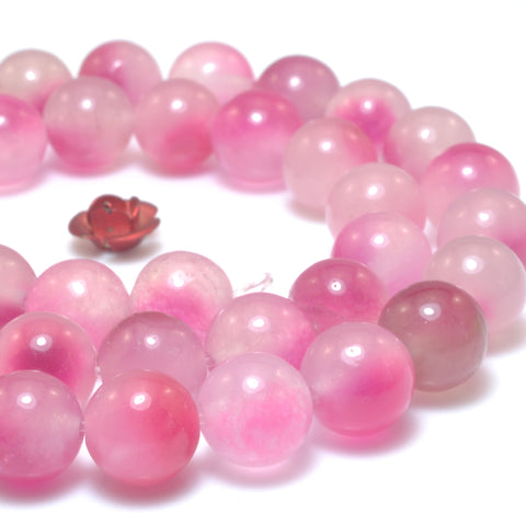 Honey Peach Jade Iced floating flower Pink Jade Stone smooth round loose beads wholesale gemstone jewelry making bracelets necklace