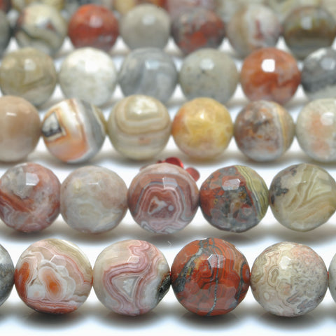 Natural Red Mexican Crazy Lace Agate faceted round beads wholesale gemstone for jewelry making bracelets necklaces DIY 8mm