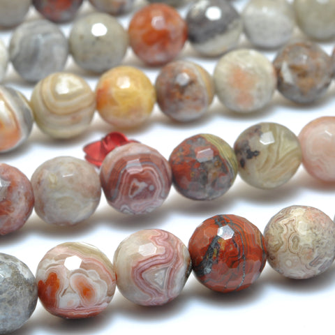 Natural Red Mexican Crazy Lace Agate faceted round beads wholesale gemstone for jewelry making bracelets necklaces DIY 8mm