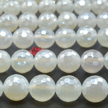 White Agate Titanium Coated faceted round loose beads wholesale gemstone for jewelry making 15"