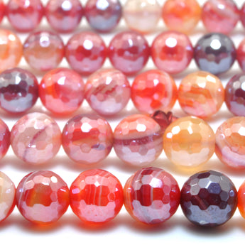 Red Banded Agate Titanium Coated Faceted Round Loose Beads Wholesale Gemstone Semi Precious Stone for Jewelry Making Bracelets
