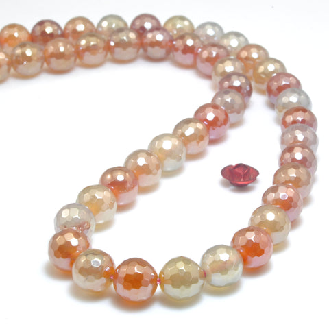 Rainbow Agate Titanium Coated Faceted Round Loose Beads Wholesale Gemstone Semi Precious Stone for Jewelry Making Bracelets