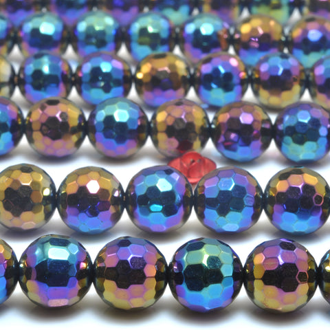 YesBeads Titanium Coated Black Onyx faceted round beads gemstone wholesale 15"