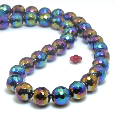 YesBeads Titanium Coated Black Onyx faceted round beads gemstone wholesale 15"
