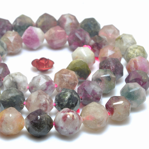 Natural Watermelon Tourmaline Multicolor Stone diamond faceted round loose beads wholesale gemstone for  jewelry making bracelet DIY
