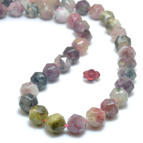 Natural Watermelon Tourmaline Multicolor Stone diamond faceted round loose beads wholesale gemstone for  jewelry making bracelet DIY