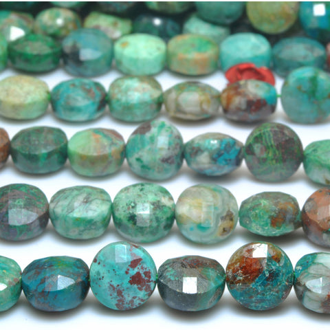 YesBeads natural Chrysocolla A grade gemstone faceted coin loose beads wholesale 8mm 15"